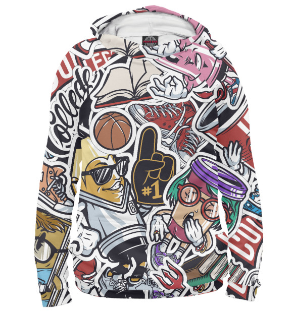 Мужское худи с изображением Stikers цвета Белый