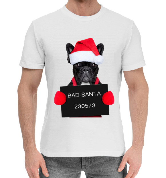 Мужская хлопковая футболка с изображением Плохой Санта цвета Белый