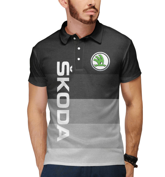 Мужское поло с изображением ШКОДА, SKODA ГРАДИЕНТ цвета Белый