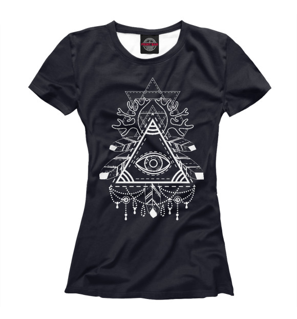 Женская футболка с изображением Глаз в пирамиде цвета Белый