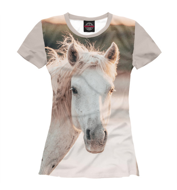 Женская футболка с изображением Белая лошадь цвета Белый