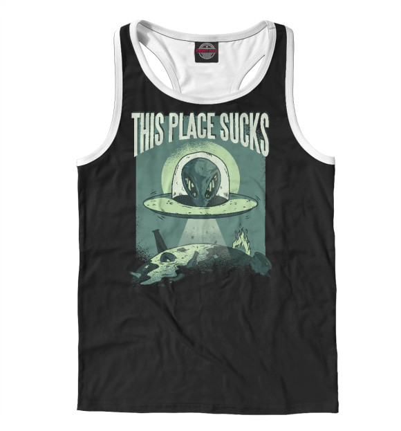 Мужская майка-борцовка с изображением This place sucks цвета Белый