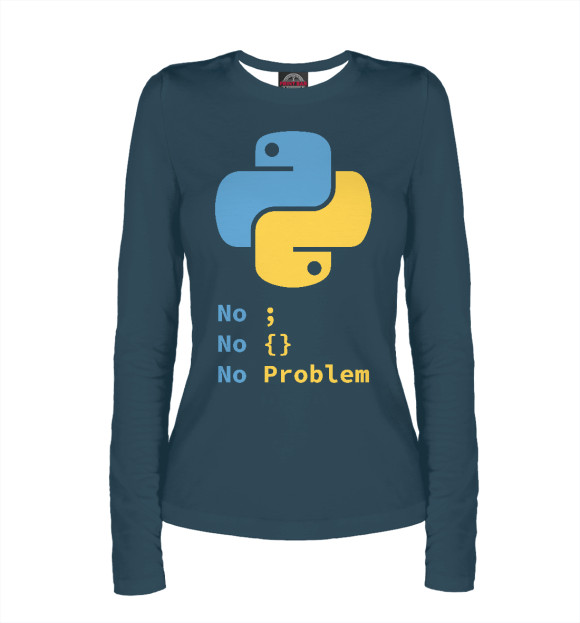Женский лонгслив с изображением Python No Problem цвета Белый