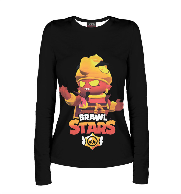 Женский лонгслив с притом Brawl Stars ДЖИН цвета Белый Женский лонгслив с изображением Brawl Stars ДЖИН цвета Белый