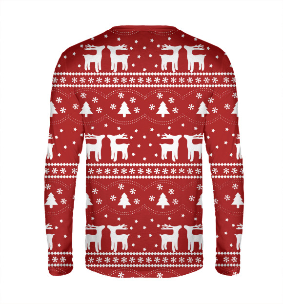 Мужской лонгслив с изображением Новогодний свитер цвета Белый