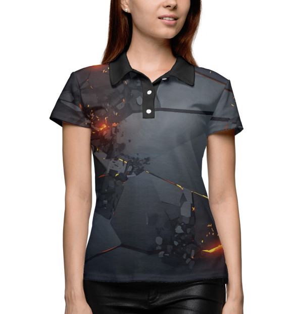 Женское поло с изображением 3D плиты. Трещины цвета Белый