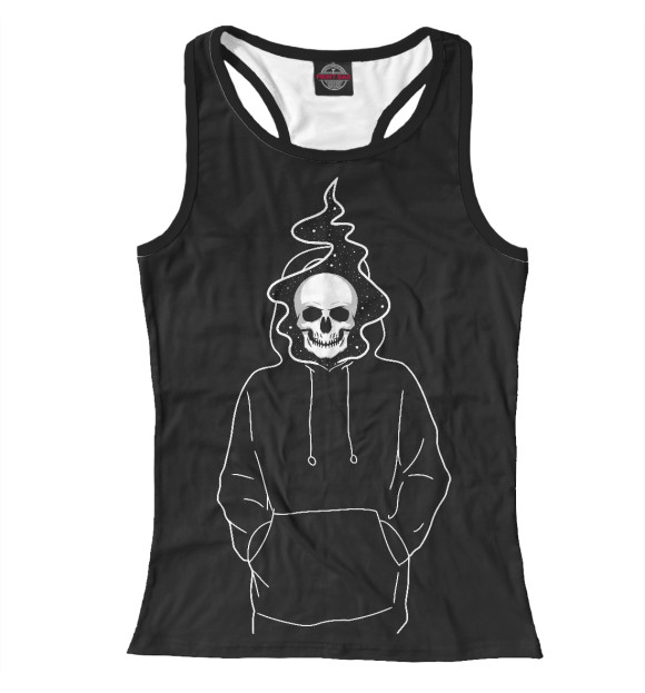 Женская майка-борцовка с изображением Скелет в худи цвета Белый