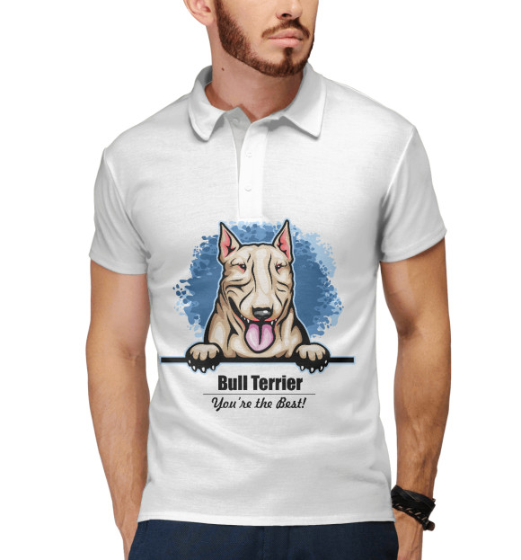 Мужское поло с изображением Бультерьер (Bull Terrier) цвета Белый