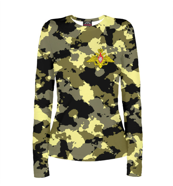 Женский лонгслив с притом Армия России камуфляж цвета Белый Женский лонгслив с изображением Армия России камуфляж цвета Белый