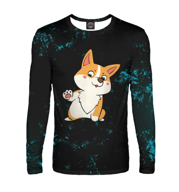 Мужской лонгслив с изображением High Five Corgi цвета Белый