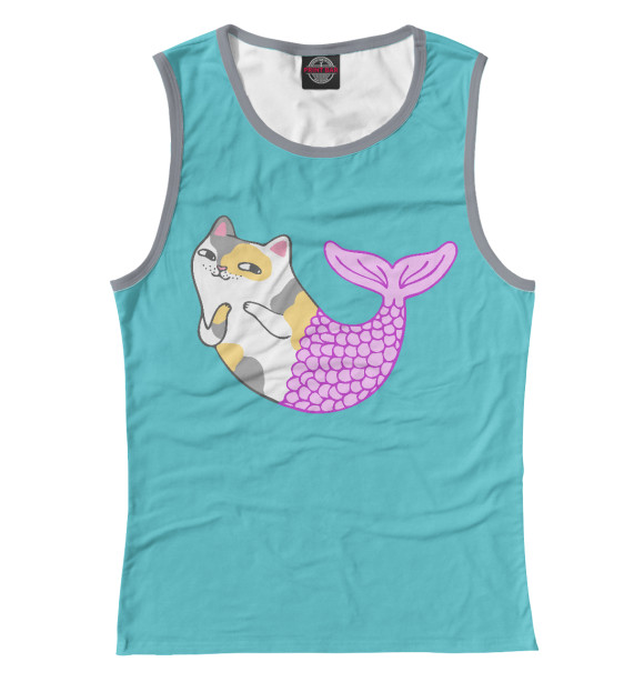 Женская майка с изображением Котик - русалка цвета Белый