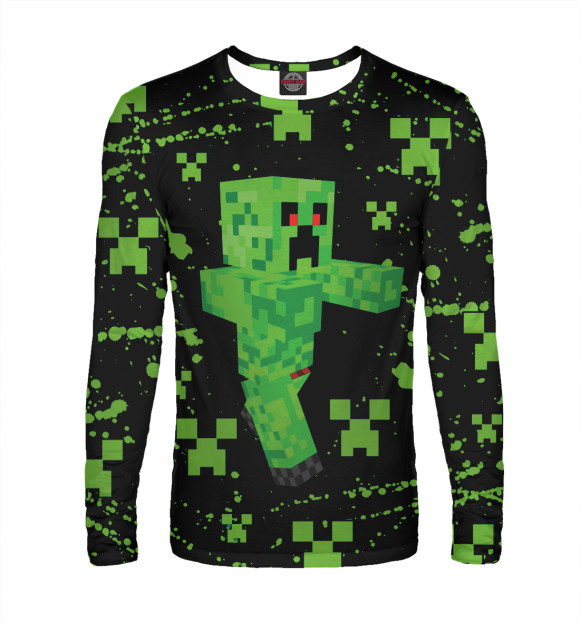 Мужской лонгслив с изображением Minecraft крипер цвета Белый