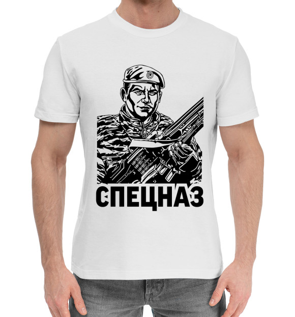 Мужская хлопковая футболка с изображением Спецназ цвета Белый