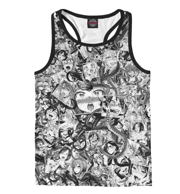 Мужская майка-борцовка с изображением Ахегао с щупальцами цвета Белый