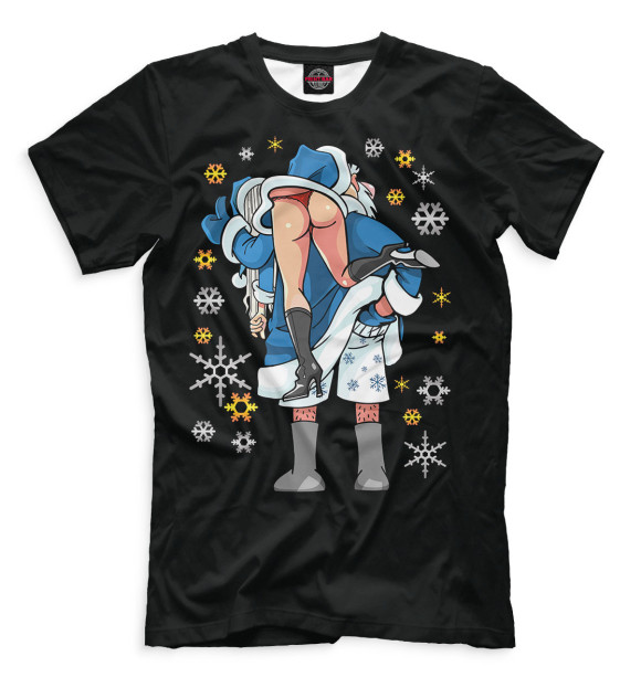 Мужская футболка с изображением Дед Мороз со Снегуркой цвета Белый