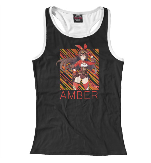 Женская майка-борцовка с притом Эмбер Геншин импакт цвета Белый Женская майка-борцовка с изображением Эмбер Геншин импакт цвета Белый