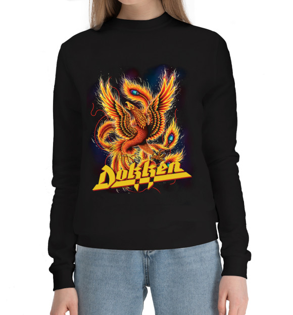 Женский хлопковый свитшот с изображением Dokken цвета Черный