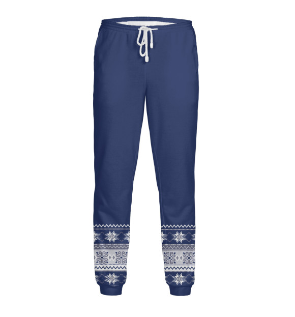 Мужские спортивные штаны с изображением Синие снежинки цвета Белый
