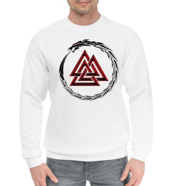 Мужской хлопковый свитшот с изображением Valknut цвета Белый