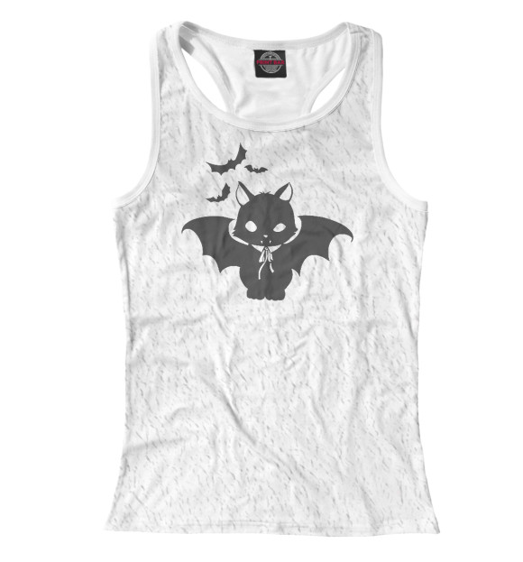 Женская майка-борцовка с изображением Vampire  cat цвета Белый