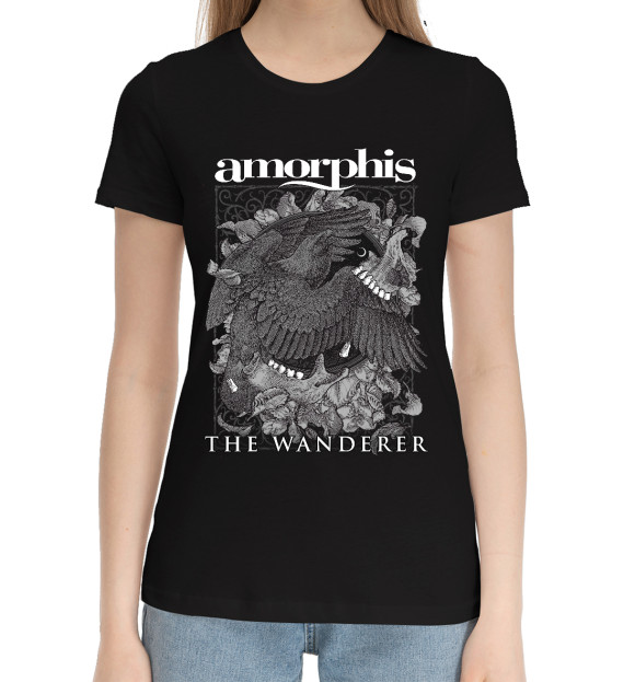 Женская хлопковая футболка с изображением Amorphis цвета Черный