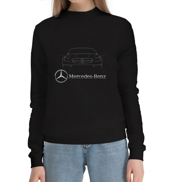 Женский хлопковый свитшот с изображением Mercedes-Benz цвета Черный