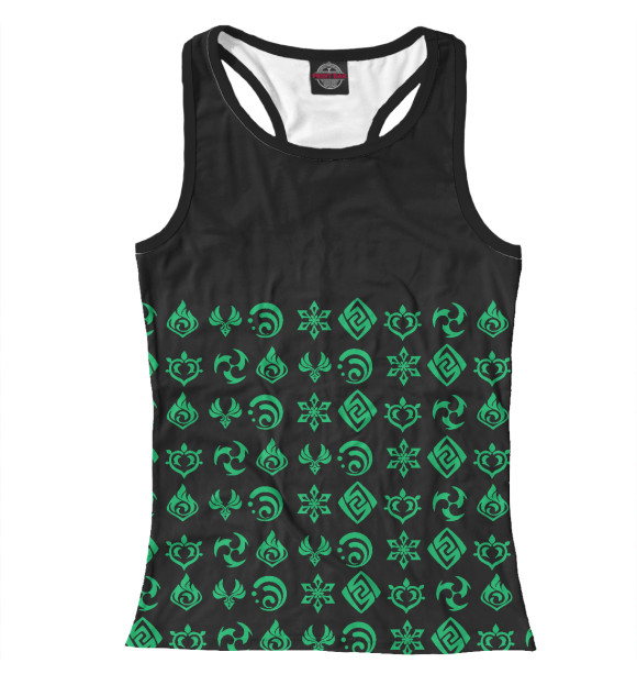 Женская майка-борцовка с притом Genshin Impact цвета Белый Женская майка-борцовка с изображением Genshin Impact цвета Белый