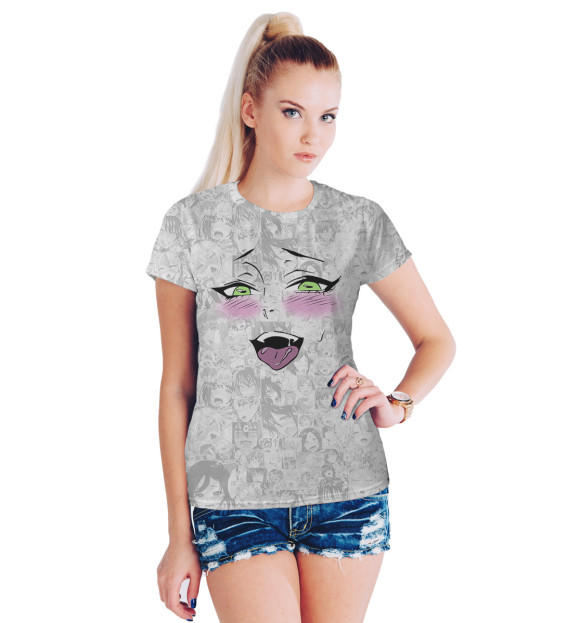 Женская футболка с изображением Ahegao Face цвета Белый