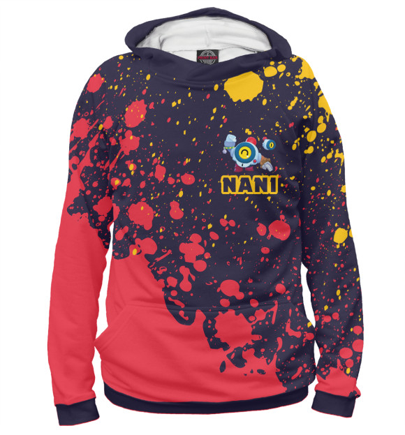 Мужское худи с изображением Brawl Stars Nani (Бравл Старс) цвета Белый