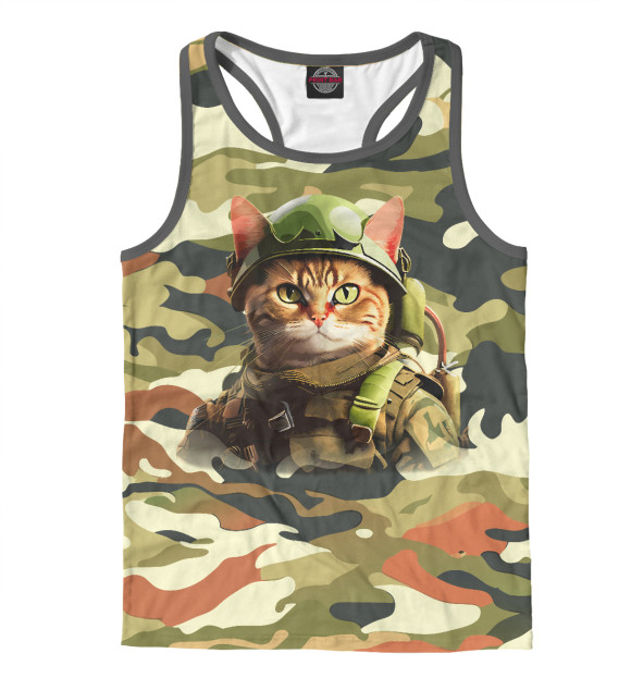 Мужская майка-борцовка с притом Кот военный цвета Белый Мужская майка-борцовка с изображением Кот военный цвета Белый