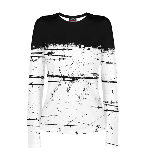 Женский лонгслив с изображением Черно-белый гранж цвета Белый