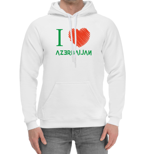 Мужской хлопковый худи с изображением Love Azerbaijan цвета Белый