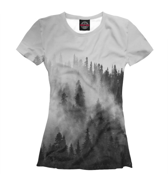 Женская футболка с изображением Лес и туман цвета Белый