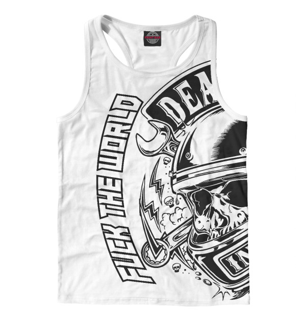 Мужская майка-борцовка с изображением Fuck The World. цвета Белый