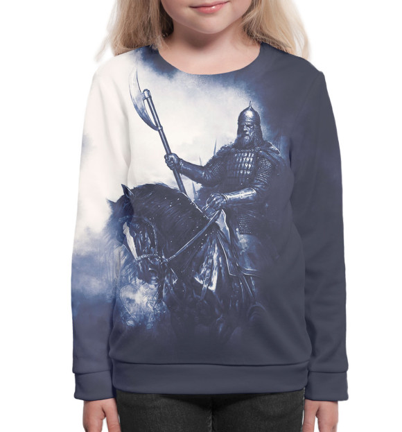 Свитшот для девочек с изображением Богатырь цвета Белый