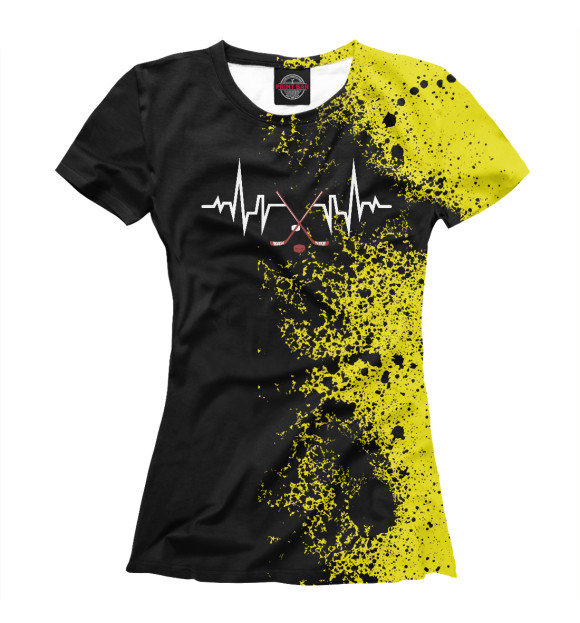 Футболка для девочек с изображением Hockey Player Heartbeat цвета Белый
