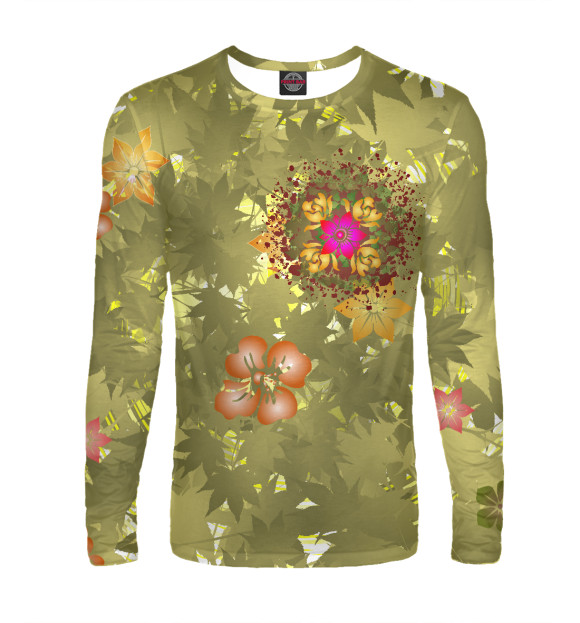 Мужской лонгслив с изображением Цветы в хаосе цвета Белый