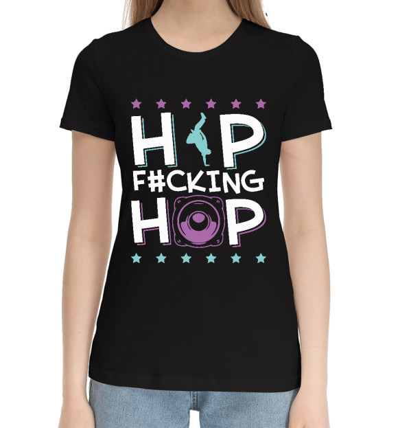Женская хлопковая футболка с изображением Hip Hop цвета Черный