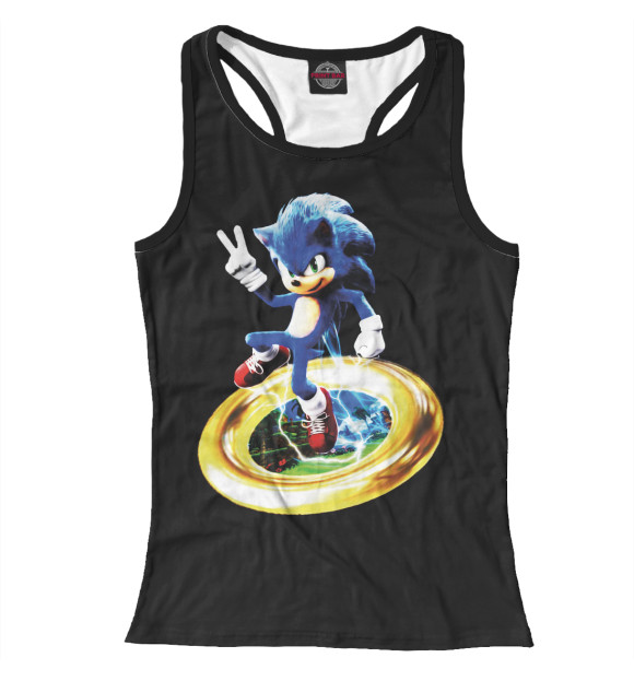 Женская майка-борцовка с притом Sonic цвета Белый Женская майка-борцовка с изображением Sonic цвета Белый