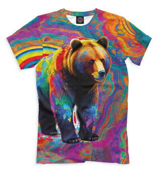Мужская футболка Медведь на фоне красочных разводов