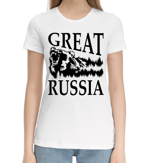 Женская хлопковая футболка с изображением Великая РУСЬ цвета Белый