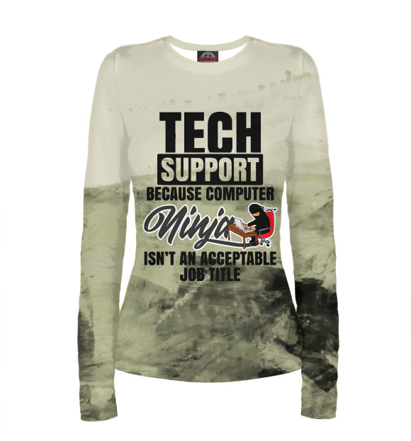 Женский лонгслив с изображением Tech Support Ninja цвета Белый