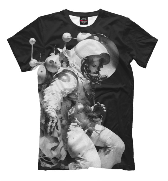 Мужская футболка с изображением Девушка астронавт в невесомости цвета Белый