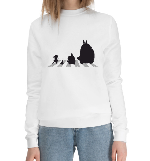 Женский хлопковый свитшот с изображением Beatles Totoro цвета Белый