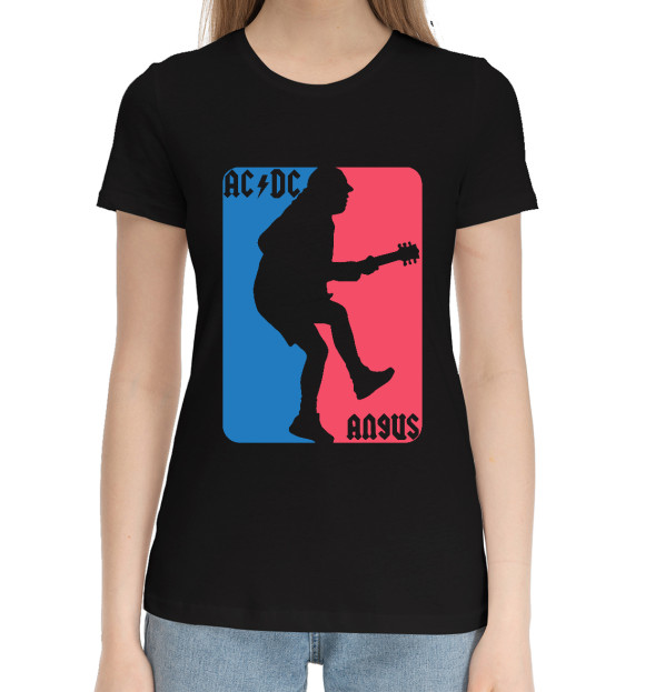 Женская хлопковая футболка с изображением AC/DC цвета Черный