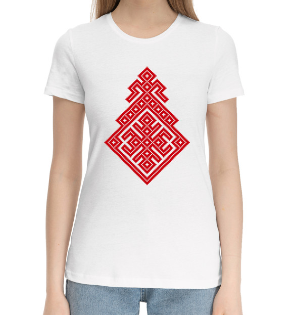 Женская хлопковая футболка с изображением Славянский Оберег Макошь цвета Белый