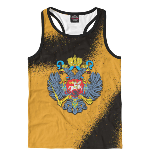 Мужская майка-борцовка с изображением Герб РФ (охра) цвета Белый