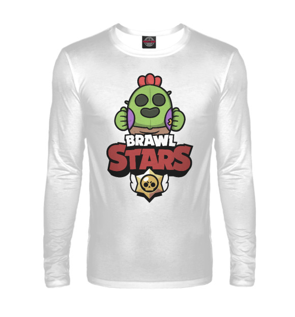 Мужской лонгслив с притом Brawl Stars - Spike цвета Белый Мужской лонгслив с изображением Brawl Stars - Spike цвета Белый
