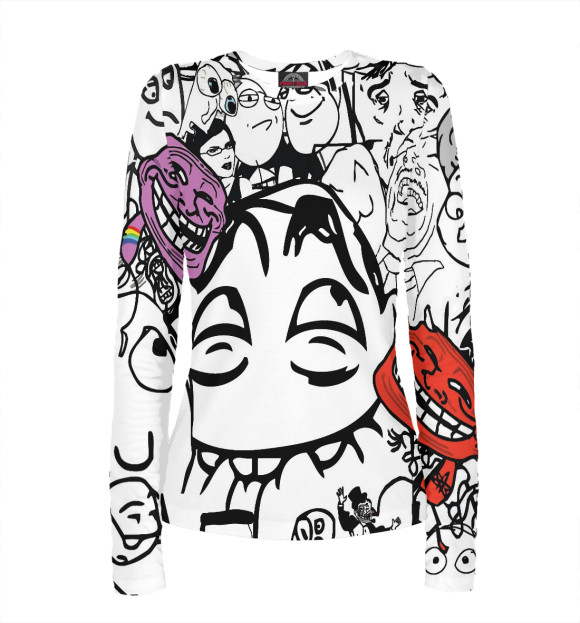 Женский лонгслив с притом Любитель мемов цвета Белый Женский лонгслив с изображением Любитель мемов цвета Белый