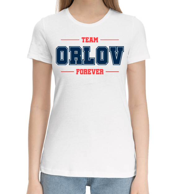 Женская хлопковая футболка с изображением Team Orlov цвета Белый